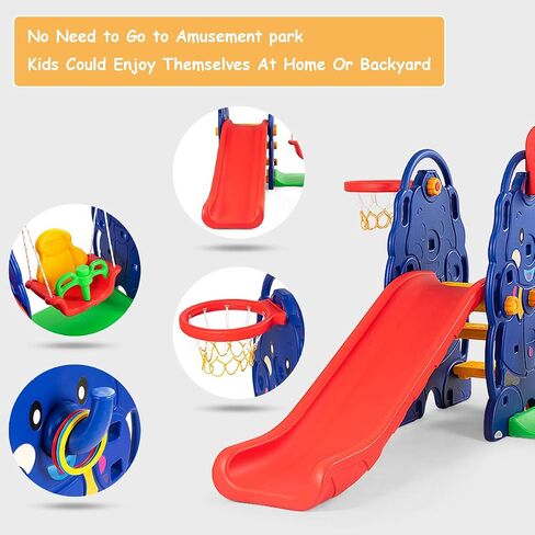 Costzon 6 in 1 Slide Toddler Slide and Swing ، Kids Large Clide Slide Playset مع كرة السلة ، بوابة كرة القدم وثقب الجولف ، مجموعة أرجوحة للملعب في الفناء الخلفي في الهواء الطلق 2-12 هدايا in Saudi Arabia
