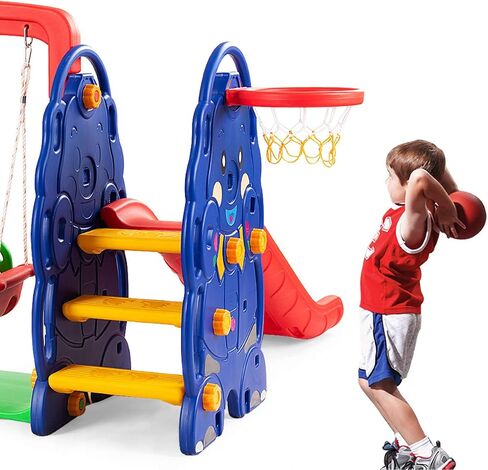 Costzon 6 in 1 Slide Toddler Slide and Swing ، Kids Large Clide Slide Playset مع كرة السلة ، بوابة كرة القدم وثقب الجولف ، مجموعة أرجوحة للملعب في الفناء الخلفي في الهواء الطلق 2-12 هدايا in Saudi Arabia