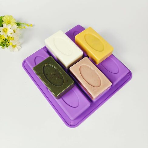 قالب صابون الصابون السيليكون 6 قوالب صابون زهرة المستطيل لمحطة محلية الصنع القالب ، قالب الكعكة ، مكعب الثلج (حجم 3.15 × 2.17 بوصة) in Kuwait