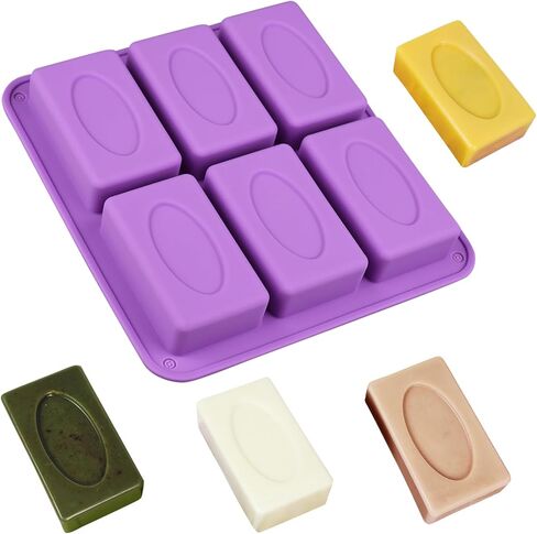 قالب صابون الصابون السيليكون 6 قوالب صابون زهرة المستطيل لمحطة محلية الصنع القالب ، قالب الكعكة ، مكعب الثلج (حجم 3.15 × 2.17 بوصة) in Kuwait