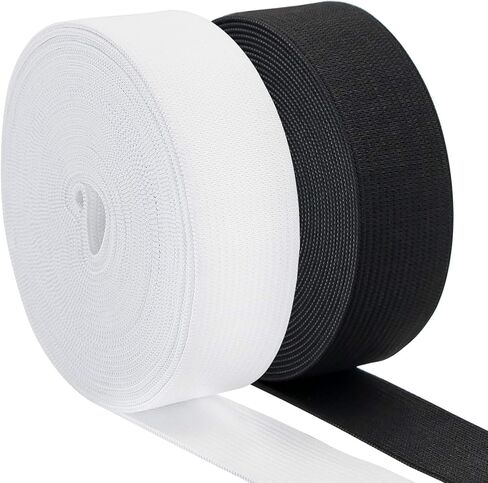 2 Rolls 11 Yards Black Elastic Band Roll Elastic Spool Stretch Strap for Sewing Trouser Skirt Belts 3/5 Inch Black White in Kuwait