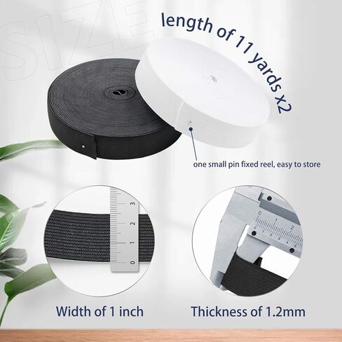 2 Rolls 11 Yards Black Elastic Band Roll Elastic Spool Stretch Strap for Sewing Trouser Skirt Belts 3/5 Inch Black White in Kuwait