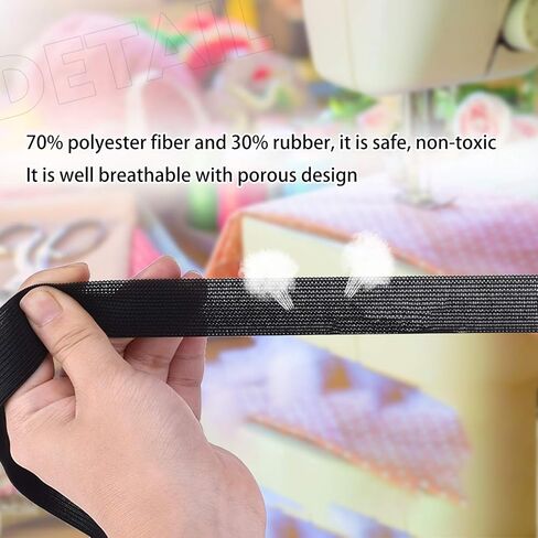 2 Rolls 11 Yards Black Elastic Band Roll Elastic Spool Stretch Strap for Sewing Trouser Skirt Belts 3/5 Inch Black White in Kuwait
