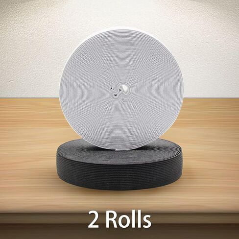 2 Rolls 11 Yards Black Elastic Band Roll Elastic Spool Stretch Strap for Sewing Trouser Skirt Belts 3/5 Inch Black White in Kuwait