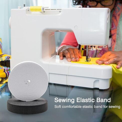 2 Rolls 11 Yards Black Elastic Band Roll Elastic Spool Stretch Strap for Sewing Trouser Skirt Belts 3/5 Inch Black White in Kuwait