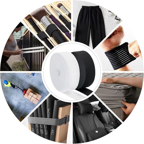 2 Rolls 11 Yards Black Elastic Band Roll Elastic Spool Stretch Strap for Sewing Trouser Skirt Belts 3/5 Inch Black White in Kuwait