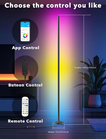 مصباح أرضي Daybetter ، مصابيح زاوية LED متوافقة مع Alexa و BGRIC و 1200 Lumen LED LED مع مزامنة الموسيقى و 16 مليون ألوان DIY ، مصباح أرضي واقف لغرفة النوم ، ديكور المنزل (حزمة واحدة) in Kuwait