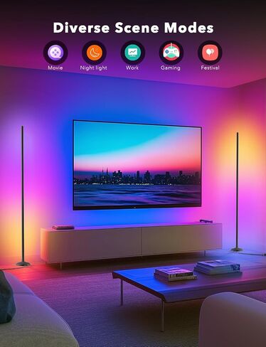 مصباح أرضي Daybetter ، مصابيح زاوية LED متوافقة مع Alexa و BGRIC و 1200 Lumen LED LED مع مزامنة الموسيقى و 16 مليون ألوان DIY ، مصباح أرضي واقف لغرفة النوم ، ديكور المنزل (حزمة واحدة) in Kuwait