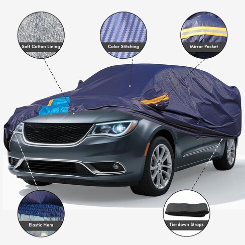 غطاء سيارة Tesla Model Y مقاوم للماء في جميع الأحوال الجوية، 6 طبقات خارجية كاملة للحماية من المطر والشمس والأشعة فوق البنفسجية والثلج مع سحاب قطني، وجيب مرآة ومنفذ شحن in Kuwait