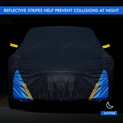 غطاء سيارة Tesla Model Y مقاوم للماء في جميع الأحوال الجوية، 6 طبقات خارجية كاملة للحماية من المطر والشمس والأشعة فوق البنفسجية والثلج مع سحاب قطني، وجيب مرآة ومنفذ شحن in Kuwait
