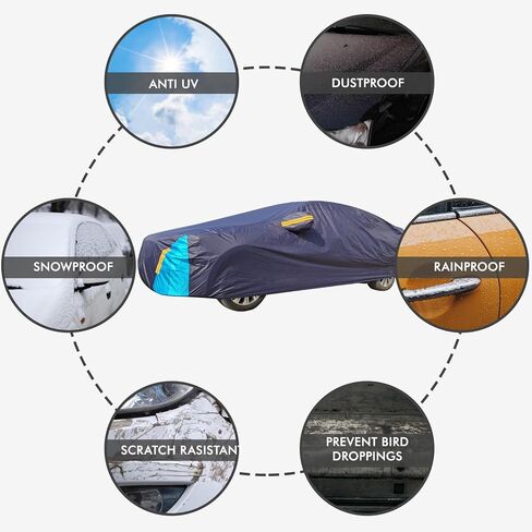 غطاء سيارة Tesla Model Y مقاوم للماء في جميع الأحوال الجوية، 6 طبقات خارجية كاملة للحماية من المطر والشمس والأشعة فوق البنفسجية والثلج مع سحاب قطني، وجيب مرآة ومنفذ شحن in Kuwait