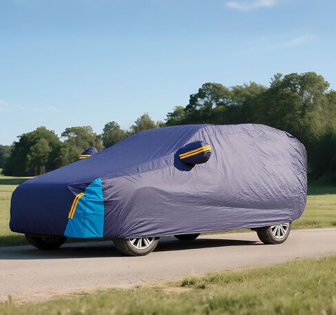 غطاء سيارة Tesla Model Y مقاوم للماء في جميع الأحوال الجوية، 6 طبقات خارجية كاملة للحماية من المطر والشمس والأشعة فوق البنفسجية والثلج مع سحاب قطني، وجيب مرآة ومنفذ شحن in Kuwait