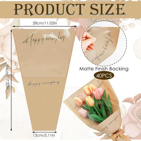 ROLYTA 50 Pcs Flower Sleeves for Bouquets, 9.4x17.5inches Floral Wrapping Paper for Bouquets, Kraft Paper for Flower Wraps, Rose Sleeves Bulk Flower Bags for Wedding Graduation Birthday Mother's Day in Saudi Arabia