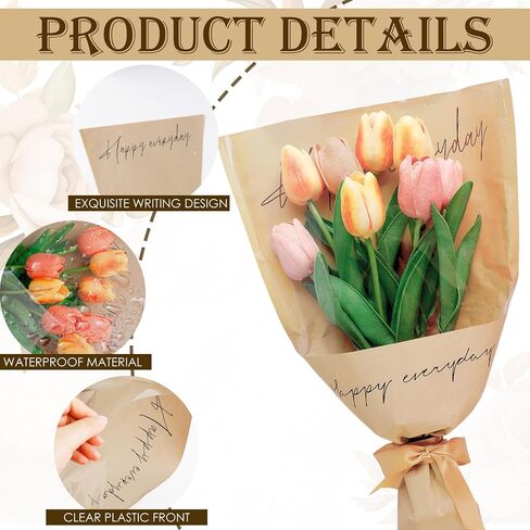 ROLYTA 50 Pcs Flower Sleeves for Bouquets, 9.4x17.5inches Floral Wrapping Paper for Bouquets, Kraft Paper for Flower Wraps, Rose Sleeves Bulk Flower Bags for Wedding Graduation Birthday Mother's Day in Saudi Arabia