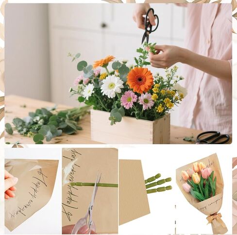 ROLYTA 50 Pcs Flower Sleeves for Bouquets, 9.4x17.5inches Floral Wrapping Paper for Bouquets, Kraft Paper for Flower Wraps, Rose Sleeves Bulk Flower Bags for Wedding Graduation Birthday Mother's Day in Saudi Arabia