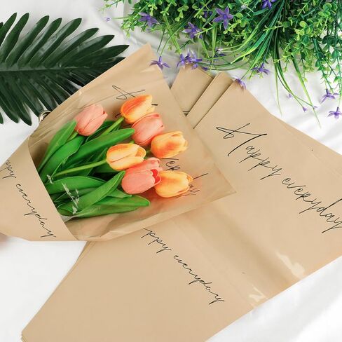 ROLYTA 50 Pcs Flower Sleeves for Bouquets, 9.4x17.5inches Floral Wrapping Paper for Bouquets, Kraft Paper for Flower Wraps, Rose Sleeves Bulk Flower Bags for Wedding Graduation Birthday Mother's Day in Saudi Arabia