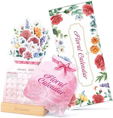 Ospelelf Floral Desk Calendar 2025-2026, Mini Pink Standing Motivational Rose Decorative Calendars, 18 Months, from January 2025 to June 2026, Home Office Decor Desk Accessories in Kuwait