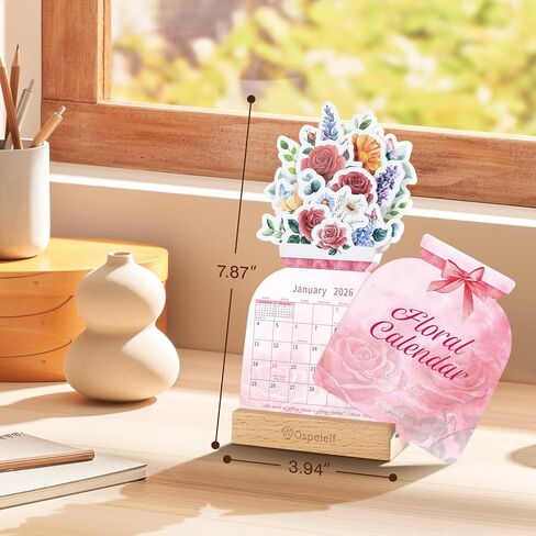 Ospelelf Floral Desk Calendar 2025-2026, Mini Pink Standing Motivational Rose Decorative Calendars, 18 Months, from January 2025 to June 2026, Home Office Decor Desk Accessories in Kuwait