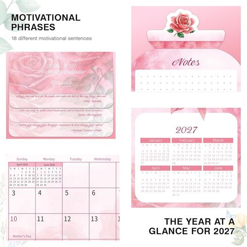 Ospelelf Floral Desk Calendar 2025-2026, Mini Pink Standing Motivational Rose Decorative Calendars, 18 Months, from January 2025 to June 2026, Home Office Decor Desk Accessories in Kuwait