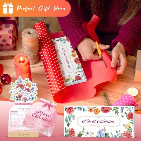 Ospelelf Floral Desk Calendar 2025-2026, Mini Pink Standing Motivational Rose Decorative Calendars, 18 Months, from January 2025 to June 2026, Home Office Decor Desk Accessories in Kuwait