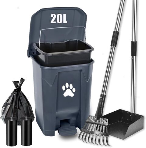 Dog Pooper Scooper, Dog Poop Trash Can Outside with Long Handle Poop Scooper Set and 40 Waste Bags, Dog Waste Trash Can with Removable Inner Bin for Large Dogs Yard Garden in Saudi Arabia