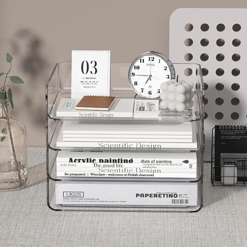 4-Tier Paper Tray Organizer for Desk,Paper Organizer with a Pen Holder,Desk Paper Trays for Pens,Office Accessories, Notes, File Paper, Document in Saudi Arabia