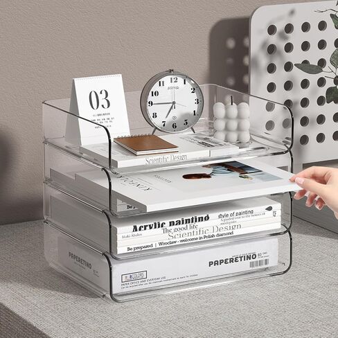 4-Tier Paper Tray Organizer for Desk,Paper Organizer with a Pen Holder,Desk Paper Trays for Pens,Office Accessories, Notes, File Paper, Document in Saudi Arabia