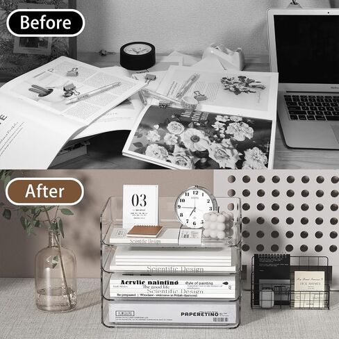 4-Tier Paper Tray Organizer for Desk,Paper Organizer with a Pen Holder,Desk Paper Trays for Pens,Office Accessories, Notes, File Paper, Document in Saudi Arabia