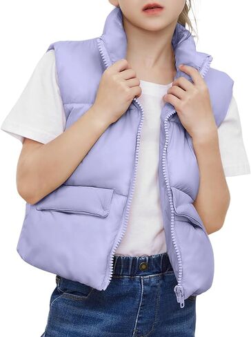 Yimoon Girls Cropped Puffer Vest Lightweight Padded Quilted Vest Stand Collar Warm Sleeveless Puffy Gilet in Kuwait