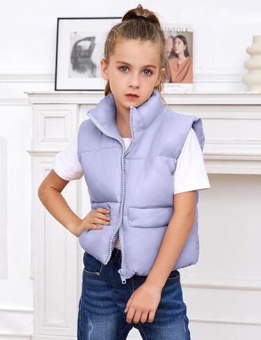 Yimoon Girls Cropped Puffer Vest Lightweight Padded Quilted Vest Stand Collar Warm Sleeveless Puffy Gilet in Kuwait