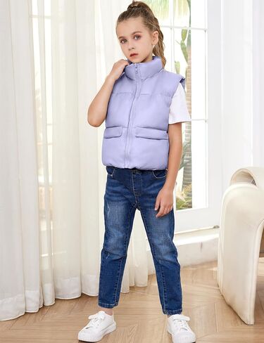 Yimoon Girls Cropped Puffer Vest Lightweight Padded Quilted Vest Stand Collar Warm Sleeveless Puffy Gilet in Kuwait