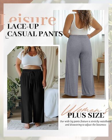Neer 3 Pack Women's Plus Size Pants Wide Leg Lounge Yoga Pants Casual Baggy Drawstring High Waist Sweatpants with Pockets in Kuwait