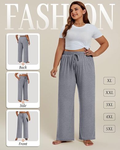 Neer 3 Pack Women's Plus Size Pants Wide Leg Lounge Yoga Pants Casual Baggy Drawstring High Waist Sweatpants with Pockets in Kuwait