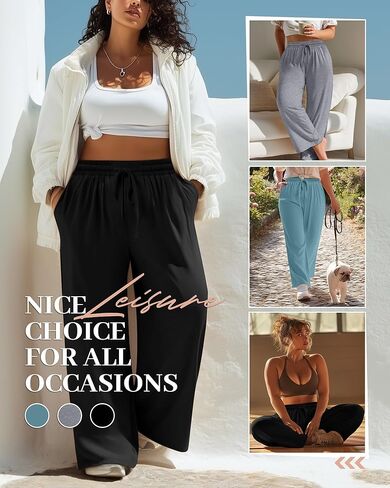 Neer 3 Pack Women's Plus Size Pants Wide Leg Lounge Yoga Pants Casual Baggy Drawstring High Waist Sweatpants with Pockets in Kuwait