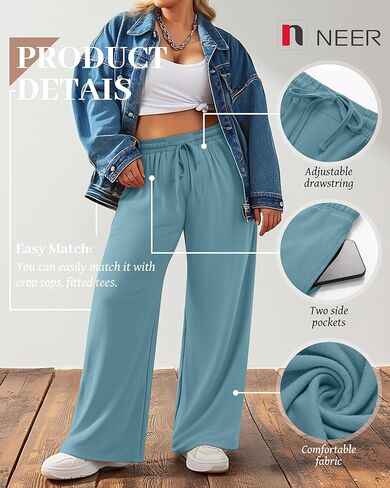 Neer 3 Pack Women's Plus Size Pants Wide Leg Lounge Yoga Pants Casual Baggy Drawstring High Waist Sweatpants with Pockets in Kuwait