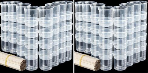 LEOBRO 50ml/1.7oz Epoxy Mixing Cups, 38PCS Graduated Epoxy Resin Cups, Resin Mixing Cups, Beaker, Pouring Cup, Plastic Measuring Cup for Resin, Epoxy, Acrylic Paint, with 40 PCS Wood Craft Sticks in Saudi Arabia