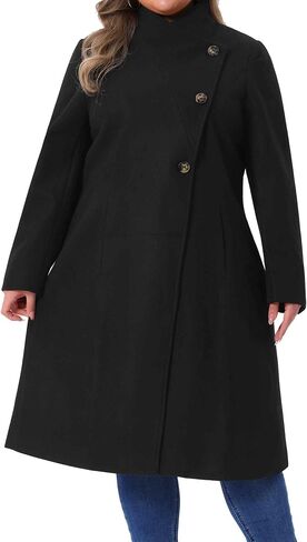 Agnes Orinda Women's Plus Size Overcoat Classic Stand Collar Long Sleeve Outwear WoolWinter Long Trench Coat in Saudi Arabia
