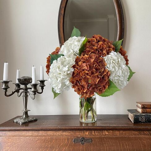 YalzoneMet Artificial Hydrangea Flowers 4 Pcs 2 White 2 Light Green 21 inch Long Rod Real Touch Lifelike Fake Latex Hydrangea Flowers for Home Party Outdoor Wedding Gifts Christmas Table Decoration in Kuwait