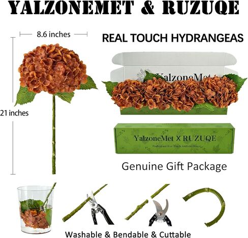 YalzoneMet Artificial Hydrangea Flowers 4 Pcs 2 White 2 Light Green 21 inch Long Rod Real Touch Lifelike Fake Latex Hydrangea Flowers for Home Party Outdoor Wedding Gifts Christmas Table Decoration in Kuwait