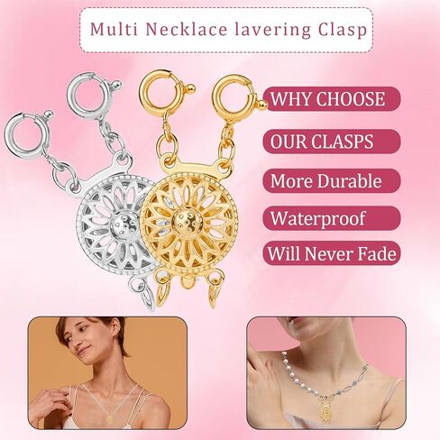 2 Pcs Necklace Layering Clasps 14k Gold & Silver Necklace Separator for Layering, Tangle Free Layered Necklace Clasps Jewelry Necklace Separator Connector in Saudi Arabia