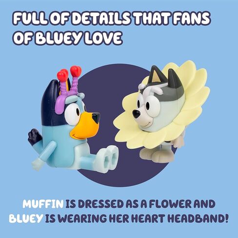 Bluey Figure 2-Pack - Fairytale Pack, 2.5 inch / 6.35 cm Figures of Chilli in Her Superhero Costume and Bandit Wearing His Hat, Recreate Favorite Moments from The Episode - Fairytale in Kuwait