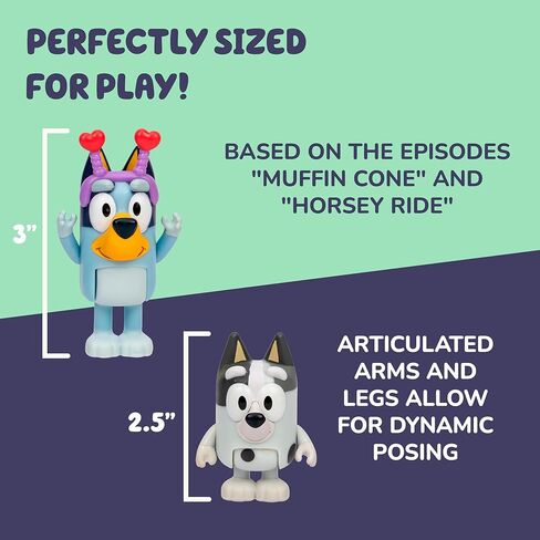 Bluey Figure 2-Pack - Fairytale Pack, 2.5 inch / 6.35 cm Figures of Chilli in Her Superhero Costume and Bandit Wearing His Hat, Recreate Favorite Moments from The Episode - Fairytale in Kuwait
