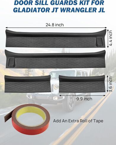 JOYTUTUS واقيات عتبة الباب للمصارع JT Wrangler JL 4 أبواب، نمط ألياف الكربون من الفولاذ المقاوم للصدأ واقيات عتبة الباب ملحقات المصارع، غطاء لوحة دخول (مجموعة 4 قطع) in Kuwait