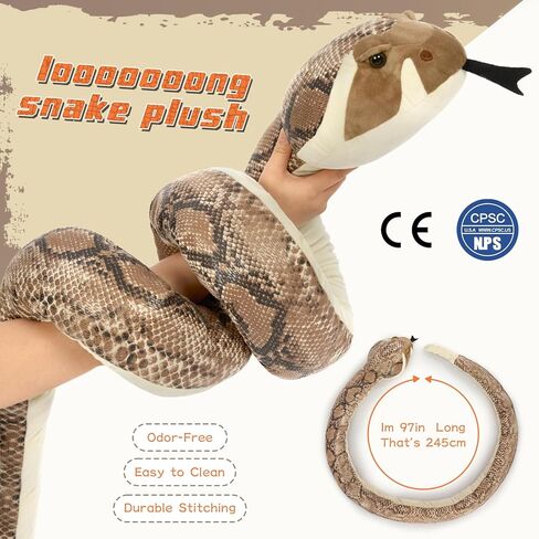 Maogolan 98 بوصة ثعبان عملاقة محشوة حيوان طويل الأفعى ، لعبة بوا الخضراء ، لعبة فخمة ، مضيقة للأطفال ، مراهقين ، وسادة الجسم المحبب للبالغين - هدايا عيد الفصح ، هالوين مزحة الدعائم in Kuwait