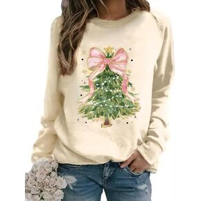 VKEGNIO بلوزات عيد الميلاد للنساء الرجعية أضواء شجرة عيد الميلاد الرسم كم طويل قميص عيد الميلاد عطلة حزب البلوز الأعلى in Kuwait