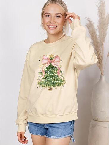 VKEGNIO Christmas Sweatshirts for Women Retro Lights Christmas Tree Graphic Long Sleeve Shirt Xmas Holiday Party Pullover Top in Kuwait