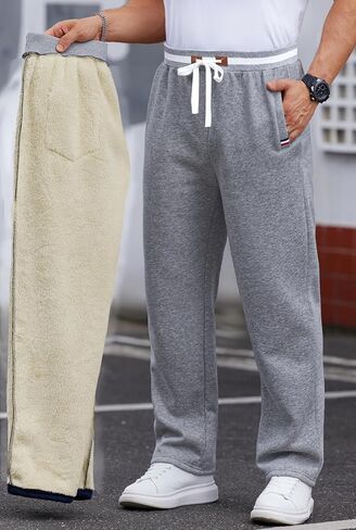 بنطلون رياضي ثقيل الوزن للرجال دافئ بجيب قابل للتمدد سروال شتوي سميك للاستخدام الخارجي رمادي فاتح L in Kuwait