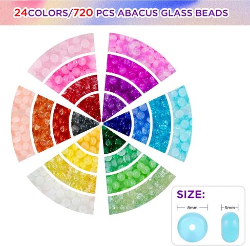720pcs Abacus Glass Beads for Bracelet, Crystal Beads for Jewelry Making, 24 Colors Gemstone Rondelle Beads Spacer Beads for Bracelet Necklace DIY Crafts Jewelry Making, 5x8mm in Saudi Arabia