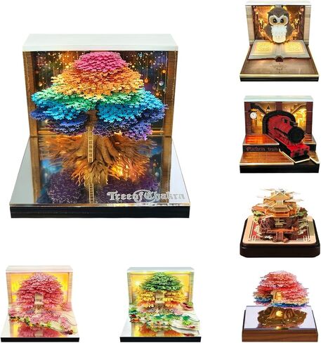 3D Calendar 2025,Time Piece Calendar 2025,3D Calendar,Paper Sculpture Tree House 3D Calendar with Lights Design,Office Desktop Sticky Notes Record,Paper Sculpture Desktop Decoration in Saudi Arabia