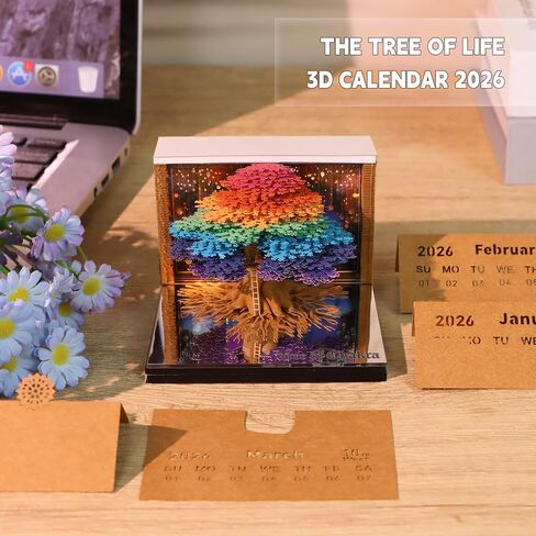 3D Calendar 2025,Time Piece Calendar 2025,3D Calendar,Paper Sculpture Tree House 3D Calendar with Lights Design,Office Desktop Sticky Notes Record,Paper Sculpture Desktop Decoration in Saudi Arabia